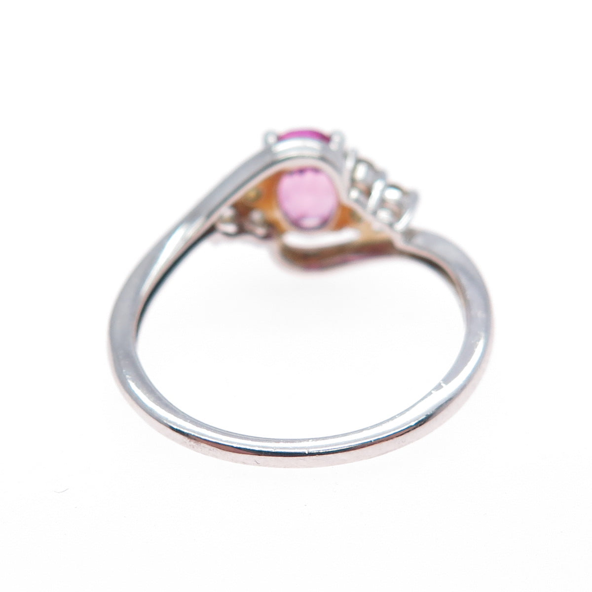 SAI 925 Sterling Silver Real Pink & White Sapphire Ring Size 6.75