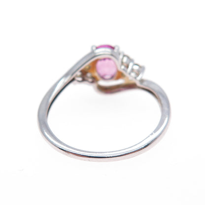 SAI 925 Sterling Silver Real Pink & White Sapphire Ring Size 6.75