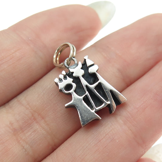 925 Sterling Silver Vintage Tribal Chief Couple Charm Pendant