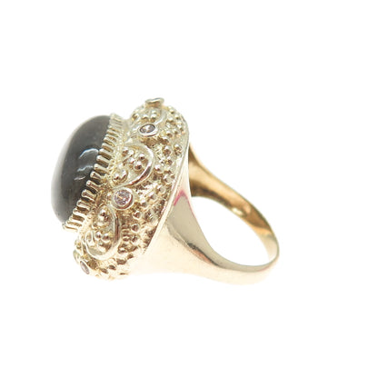 925 Sterling Silver Gold Plated Real Labradorite & C Z Ring Size 5.25