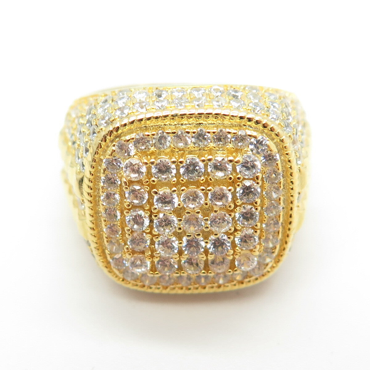 925 Sterling Silver Gold Plated Pave C Z Domed Ring Size 10.75