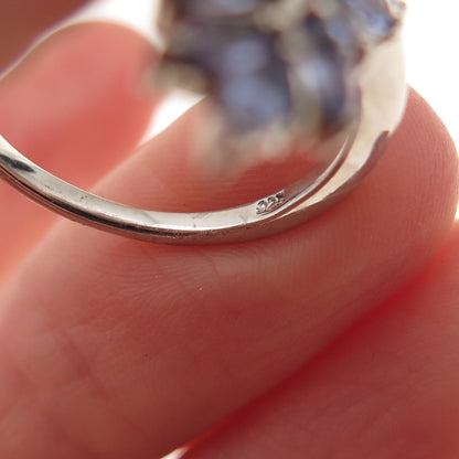 Chuck Clemency Sterling Silver Real Marquise-Cut Tanzanite Floral Ring Size 8