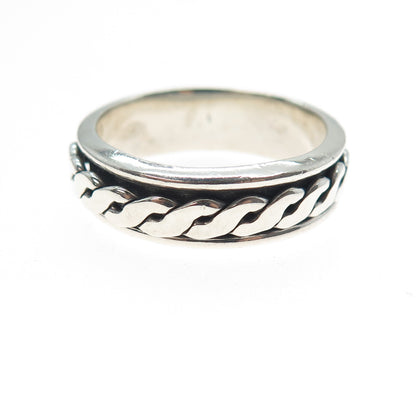 925 Sterling Silver Vintage Woven Oxidized Rotating Band Ring Size 13.25