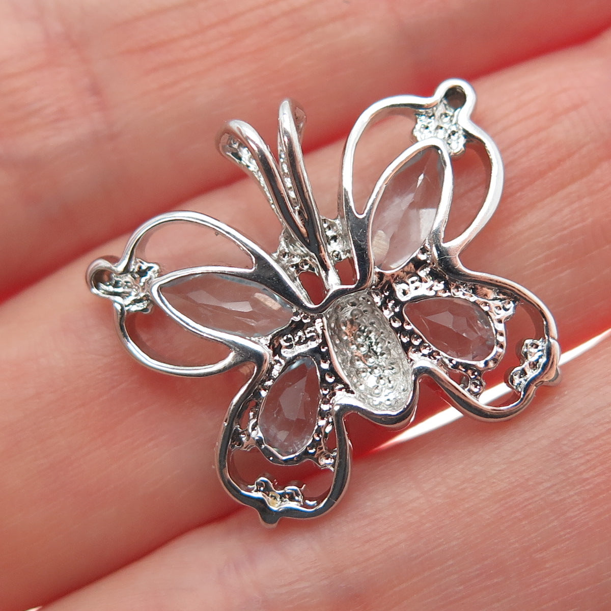 DBJ DEE BERKLE 925 Sterling Real Diamond Accent & Blue Topaz Butterfly Pendant