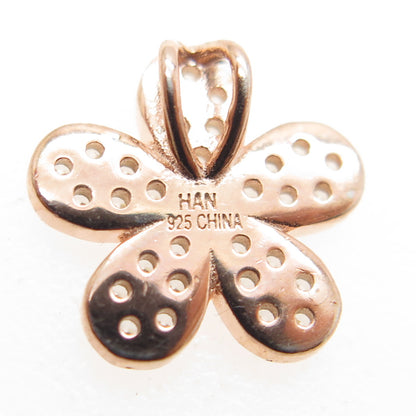 HAN 925 Sterling Silver Rose Gold Plated C Z Flower Minimalist Pendant