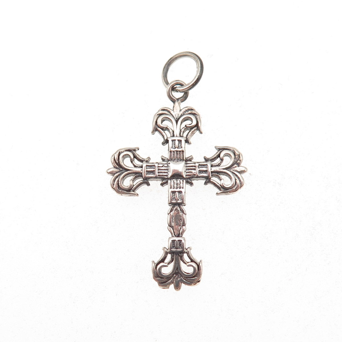 925 Sterling Silver Antique Art Deco Fleur de Lis Cross Oxidized Charm Pendant
