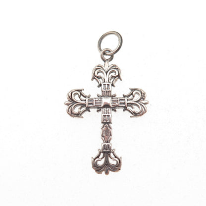 925 Sterling Silver Antique Art Deco Fleur de Lis Cross Oxidized Charm Pendant