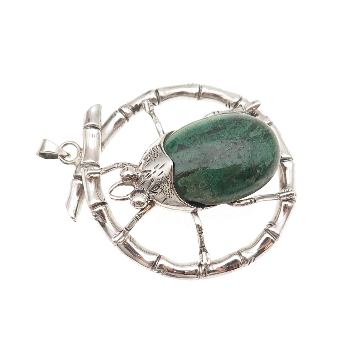 925 Sterling Silver Vintage Real Eilat Beetle Bamboo Oxidized Pendant