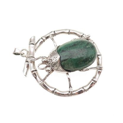 925 Sterling Silver Vintage Real Eilat Beetle Bamboo Oxidized Pendant
