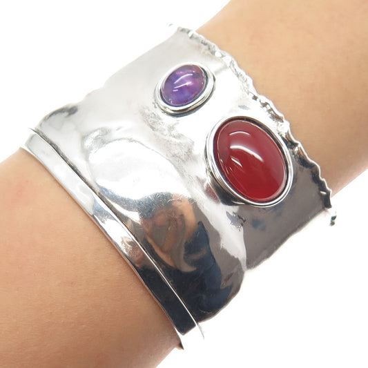 LOUIS BOOTH 925 Sterling Silver Vintage Real Carnelian & Amethyst Bracelet 6.75"