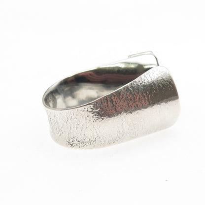 925 Sterling Silver Vintage Real Fire Opal Modernist Adjustable Ring Size 7.5