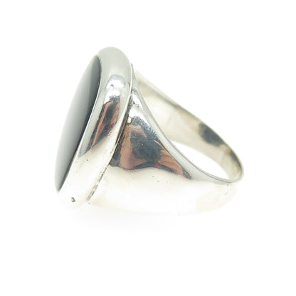 925 Sterling Silver Vintage Real Black Onyx Signet Ring Size 10.75