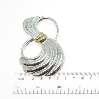 925 Sterling Silver 2-Tone Vintage Mexico Modernist Oxidized Pin Brooch Pendant