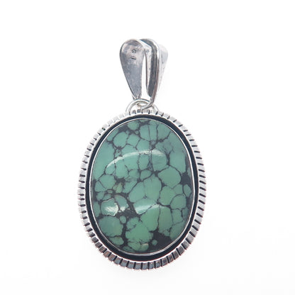 GILBERT DAMON NAVAJO Old Pawn Sterling Silver Vintage Peacock Turquoise Pendant