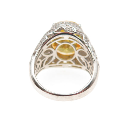 925 Sterling Silver Oval-Cut Canary & Round-Cut White C Z Ring Size 7.25