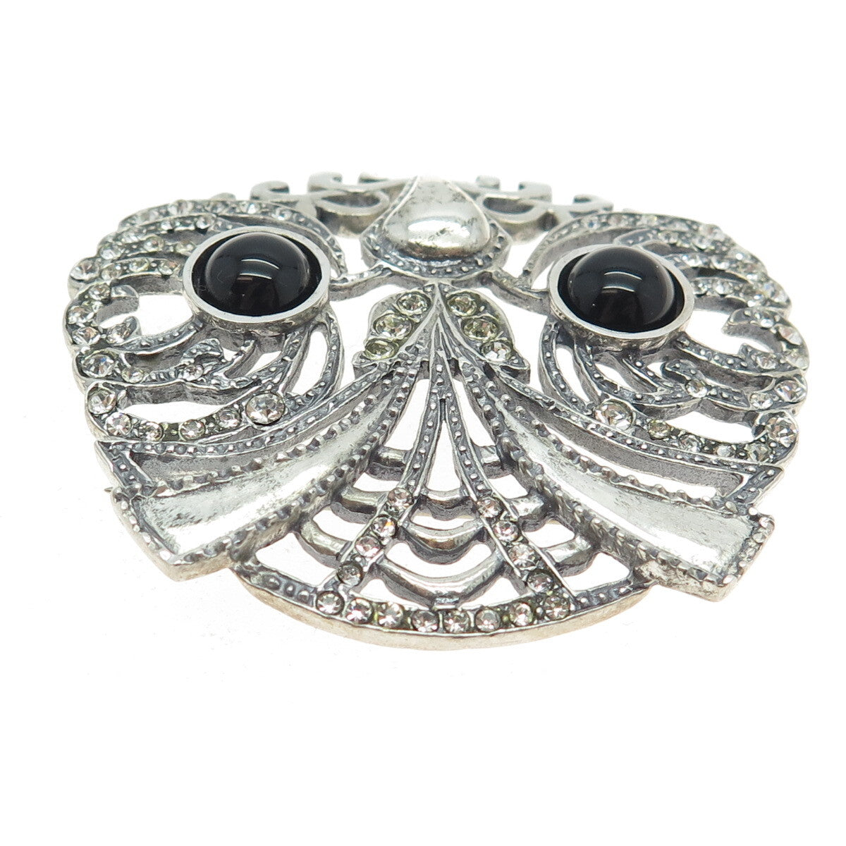 METROPOLITAN MUSEUM OF ART 925 Sterling Silver Vintage Black Onyx Gem Owl Brooch