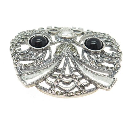 METROPOLITAN MUSEUM OF ART 925 Sterling Silver Vintage Black Onyx Gem Owl Brooch