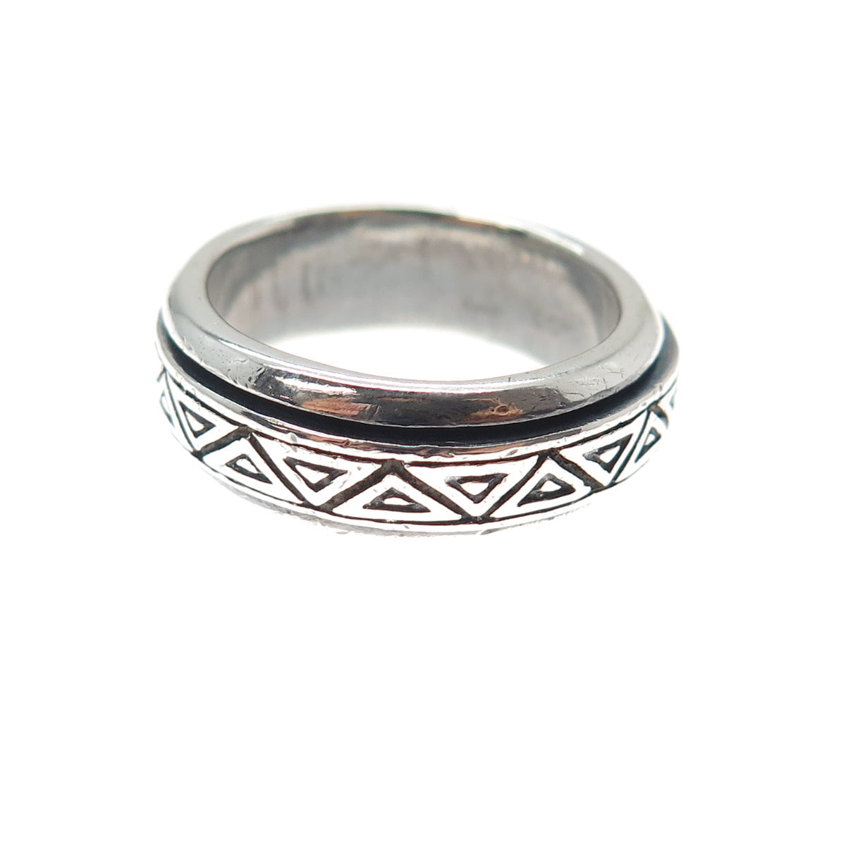 925 Sterling Silver Vintage Triangle Rotating Band Oxidized Ring Size 7.5