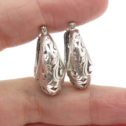 925 Sterling Silver Vintage Ornate Hinged Hoop Earrings