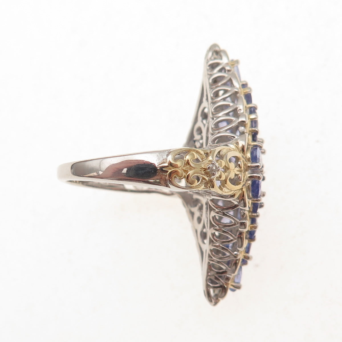 Chuck Clemency 925 Sterling Silver 2-Tone Real Tanzanite White Topaz Ring Size 8