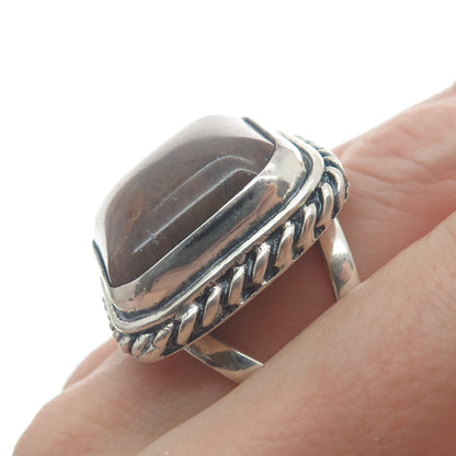 925 Sterling Silver Vintage Real Jasper Twisted Bezel Oxidized Ring Size 7.75