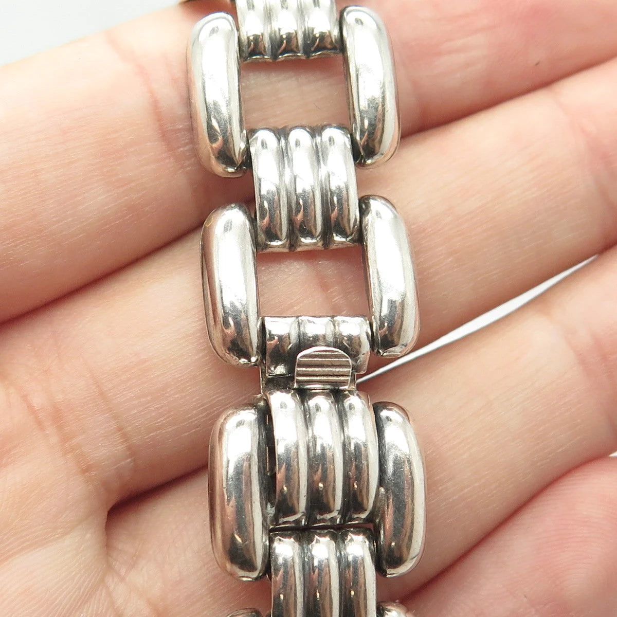 835 Silver Antique Art Deco Panther Link Bracelet 7.5"