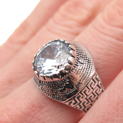 925 Sterling Silver Vintage Round-Cut C Z Modernist Oxidized Ring Size 9.5