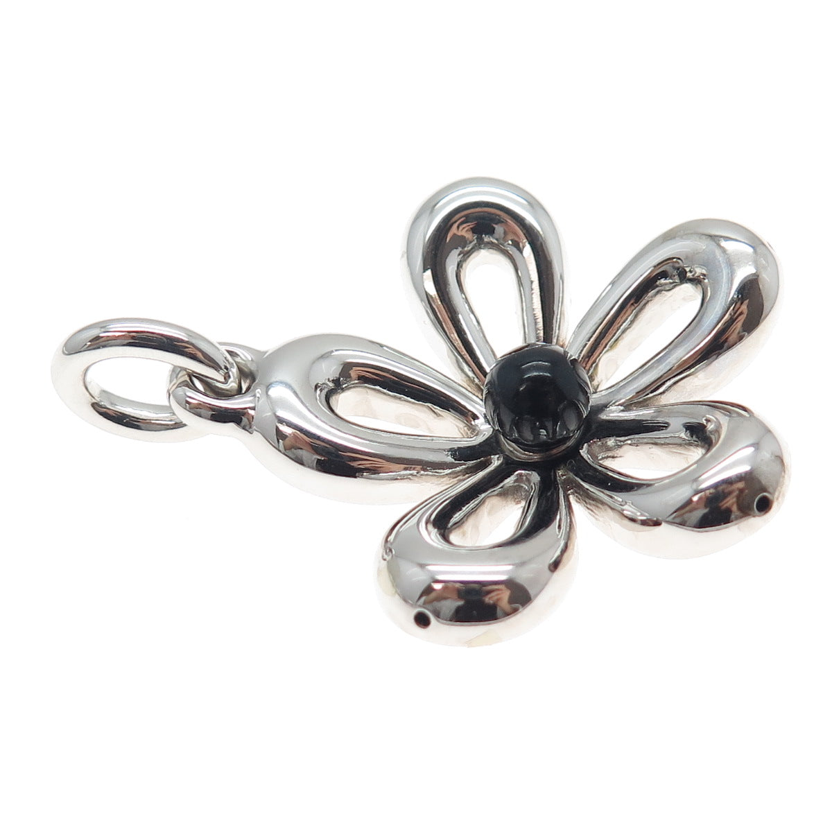 925 Sterling Silver Real Black Onyx Flower Blossom Charm Pendant
