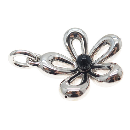 925 Sterling Silver Real Black Onyx Flower Blossom Charm Pendant