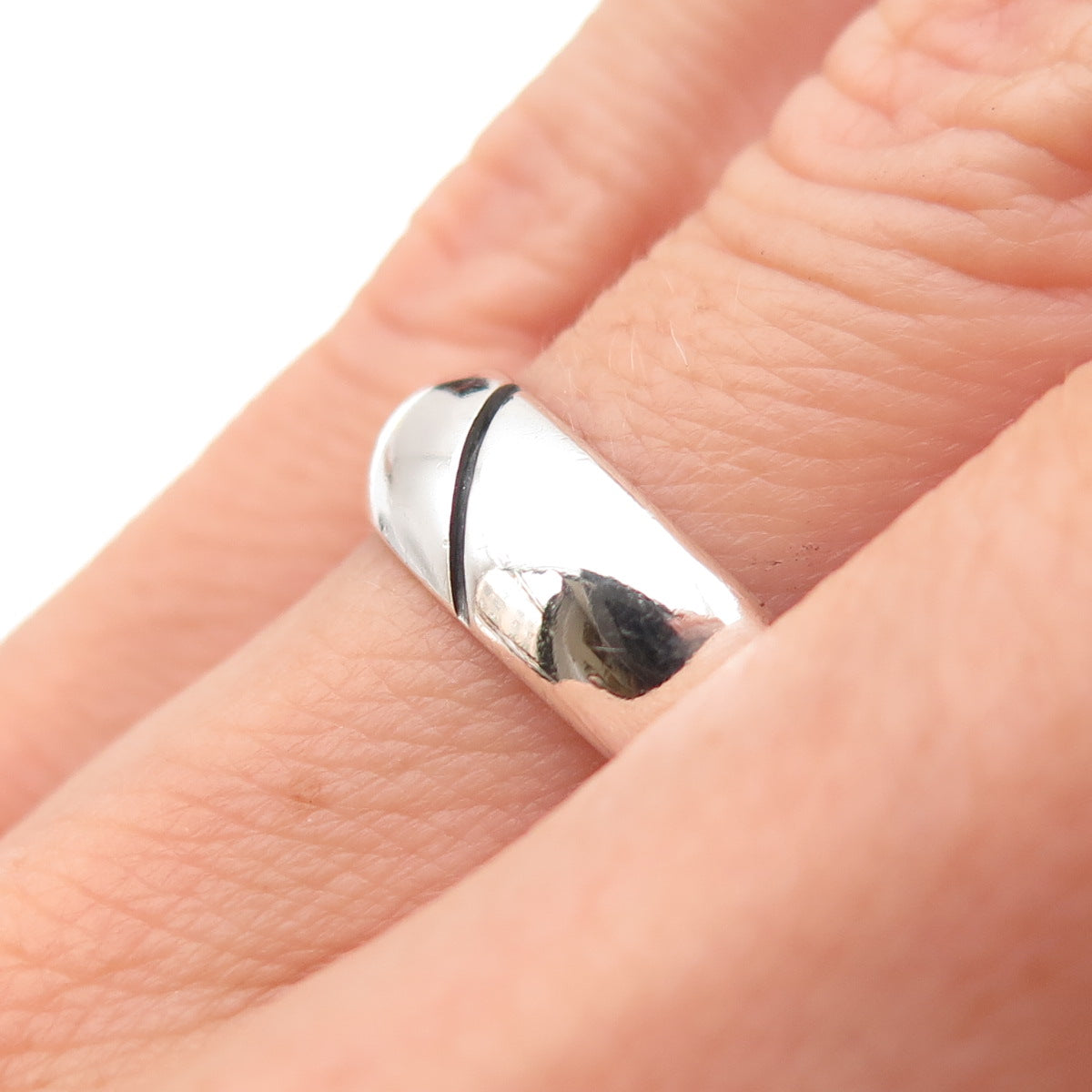925 Sterling Silver Vintage Mexico Modernist Oxidized Band Ring Size 6.5