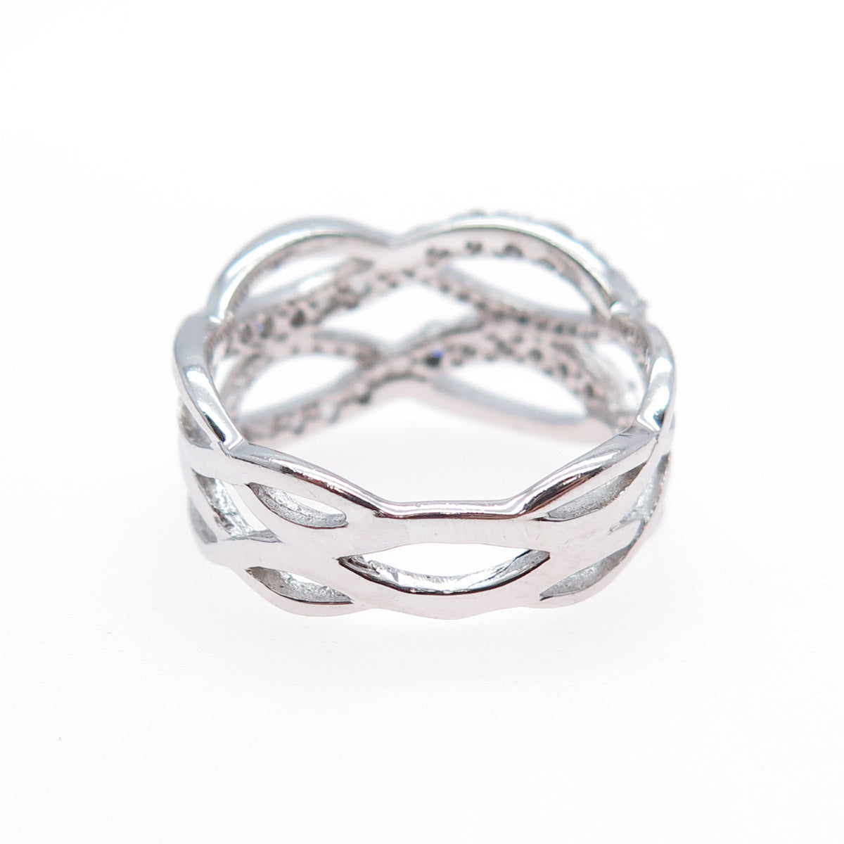 925 Sterling Silver Round-Cut C Z Infinity Link Ring Size 7