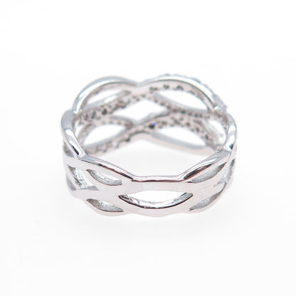 925 Sterling Silver Round-Cut C Z Infinity Link Ring Size 7