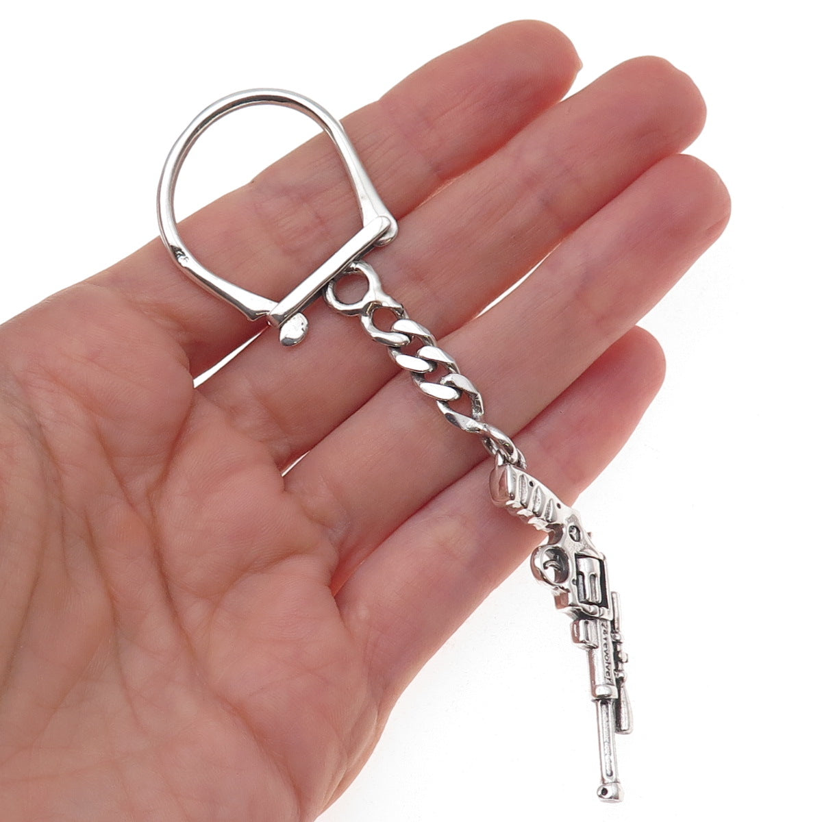 925 Sterling Silver Vintage Revolver Key Fob Chain