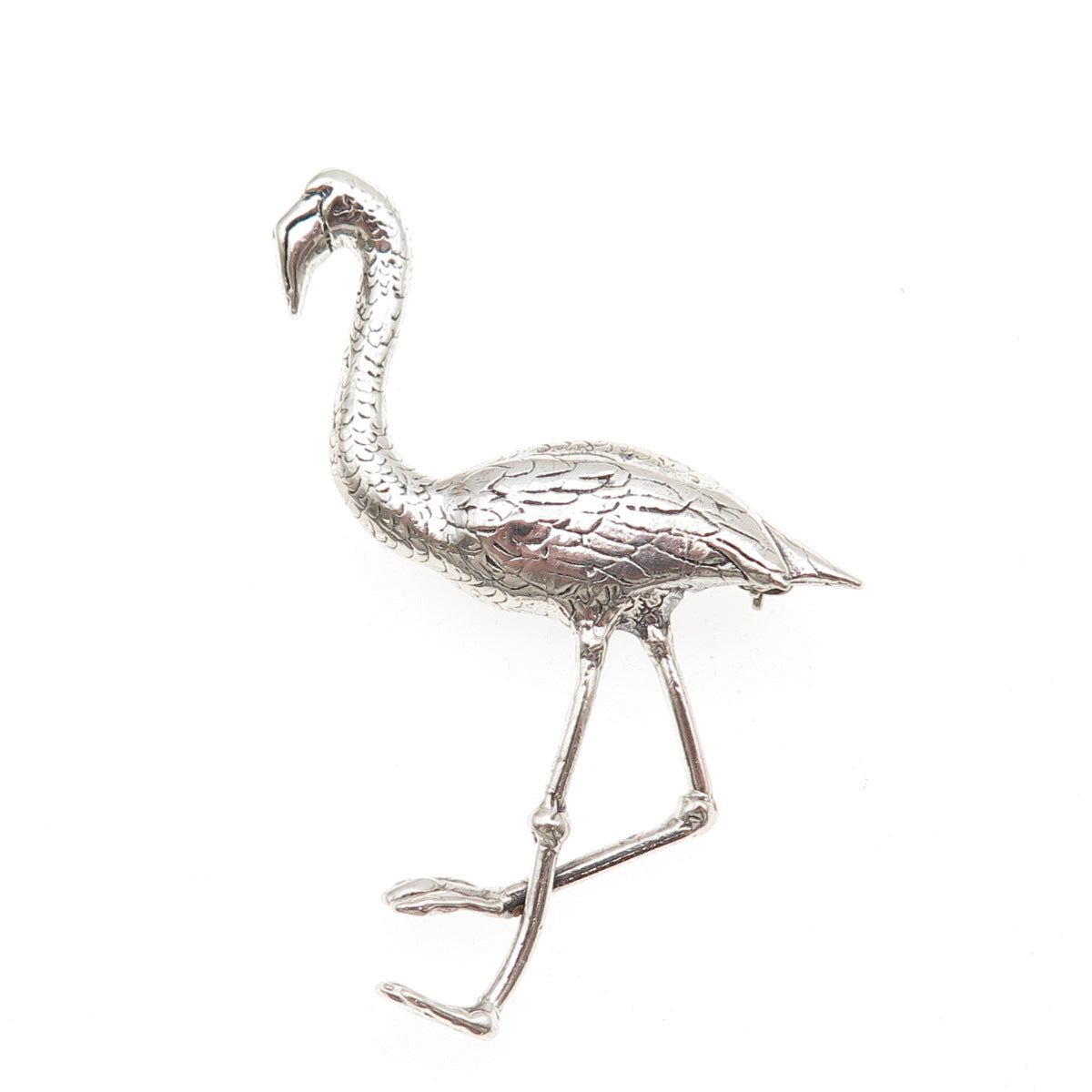 925 Sterling Silver Vintage Flamingo Oxidized Pin Brooch