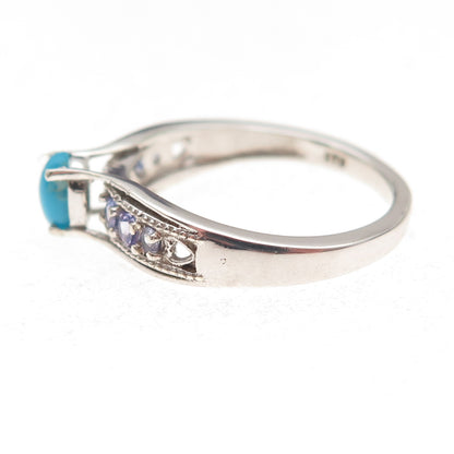 Chuck Clemency 925 Sterling Silver Real Turquoise & Tanzanite Ring Size 8