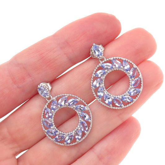 Chuck Clemency 925 Sterling Silver Real Marquise-Cut Tanzanite Dangle Earrings