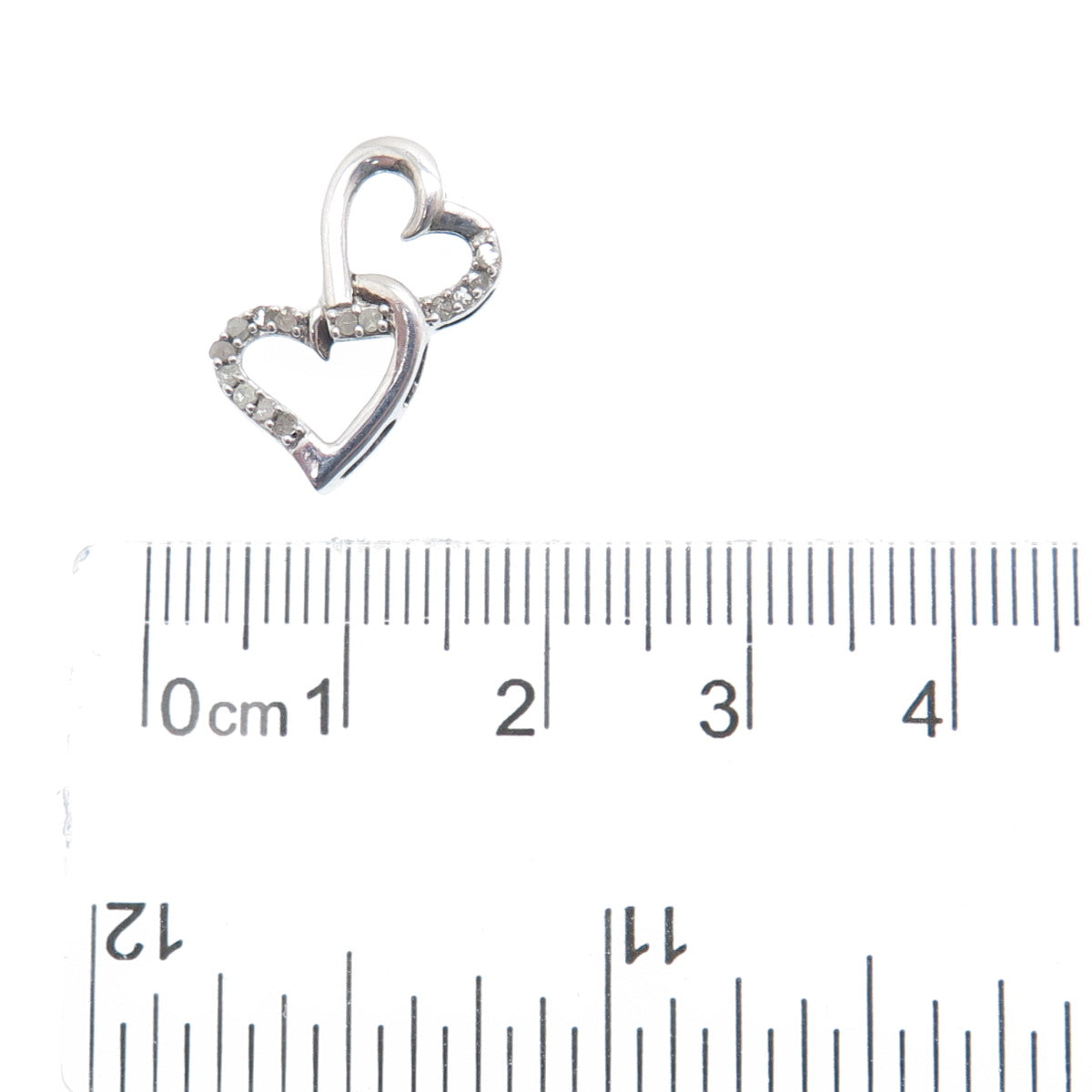 925 Sterling Silver Real Diamond Double Heart Minimalist Slide Pendant