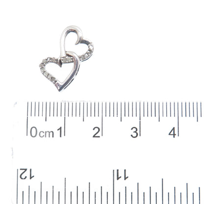 925 Sterling Silver Real Diamond Double Heart Minimalist Slide Pendant