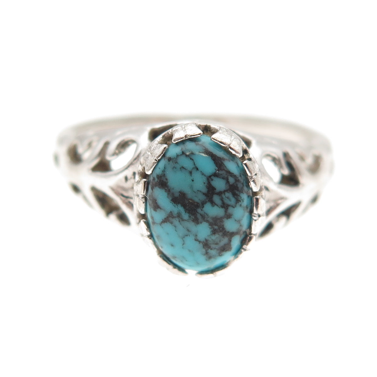 Seta 925 Sterling Silver Vintage Real Turquoise Butterfly Oxidized Ring Size 6