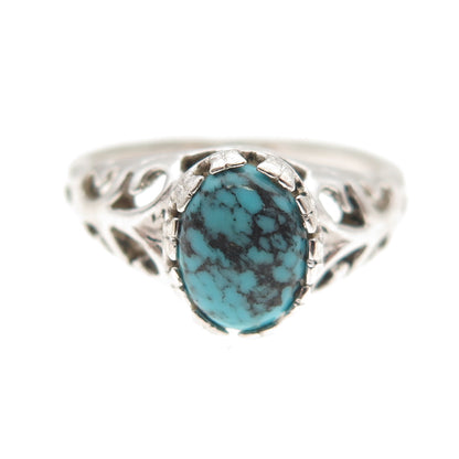 Seta 925 Sterling Silver Vintage Real Turquoise Butterfly Oxidized Ring Size 6