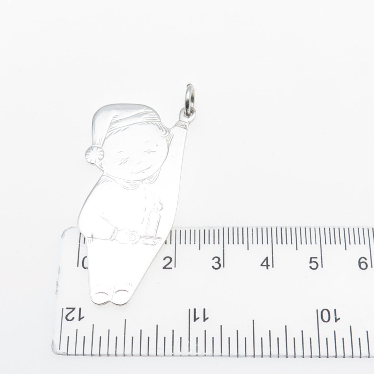 LUNT 925 Sterling Silver Vintage Tiny Tot Boy w/ Candle Ornament Pendant