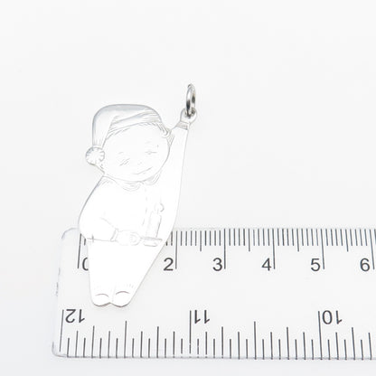 LUNT 925 Sterling Silver Vintage Tiny Tot Boy w/ Candle Ornament Pendant