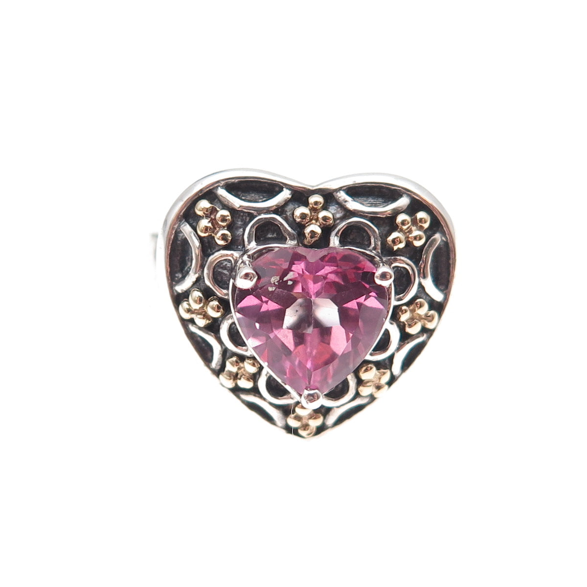 Sadye L Vassil 925 Sterling Silver 14K Gold Real Pink Topaz Heart Ring Size 7