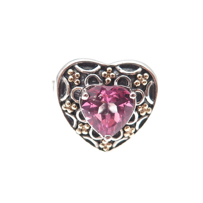 Sadye L Vassil 925 Sterling Silver 14K Gold Real Pink Topaz Heart Ring Size 7