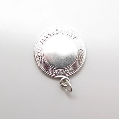 925 Sterling Silver Vintage "Happy Anniversary" Round Pendant