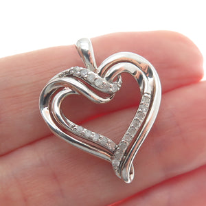 RICHLINE 925 Sterling Silver Real Round-Cut Diamond Heart Charm Pendant