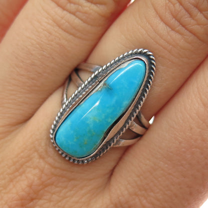 Old Pawn 925 Sterling Silver Vintage Southwestern Bisbee Turquoise Ring Size 7.5