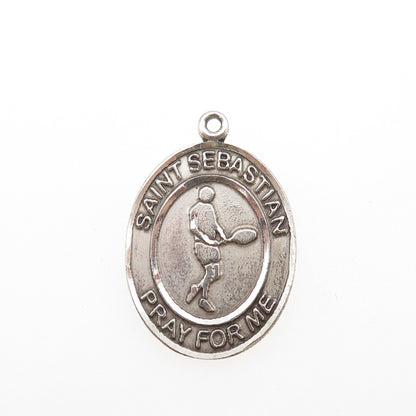 BLISS 925 Sterling Silver Vintage St. Sebastian Medal Oxidized Charm Pendant
