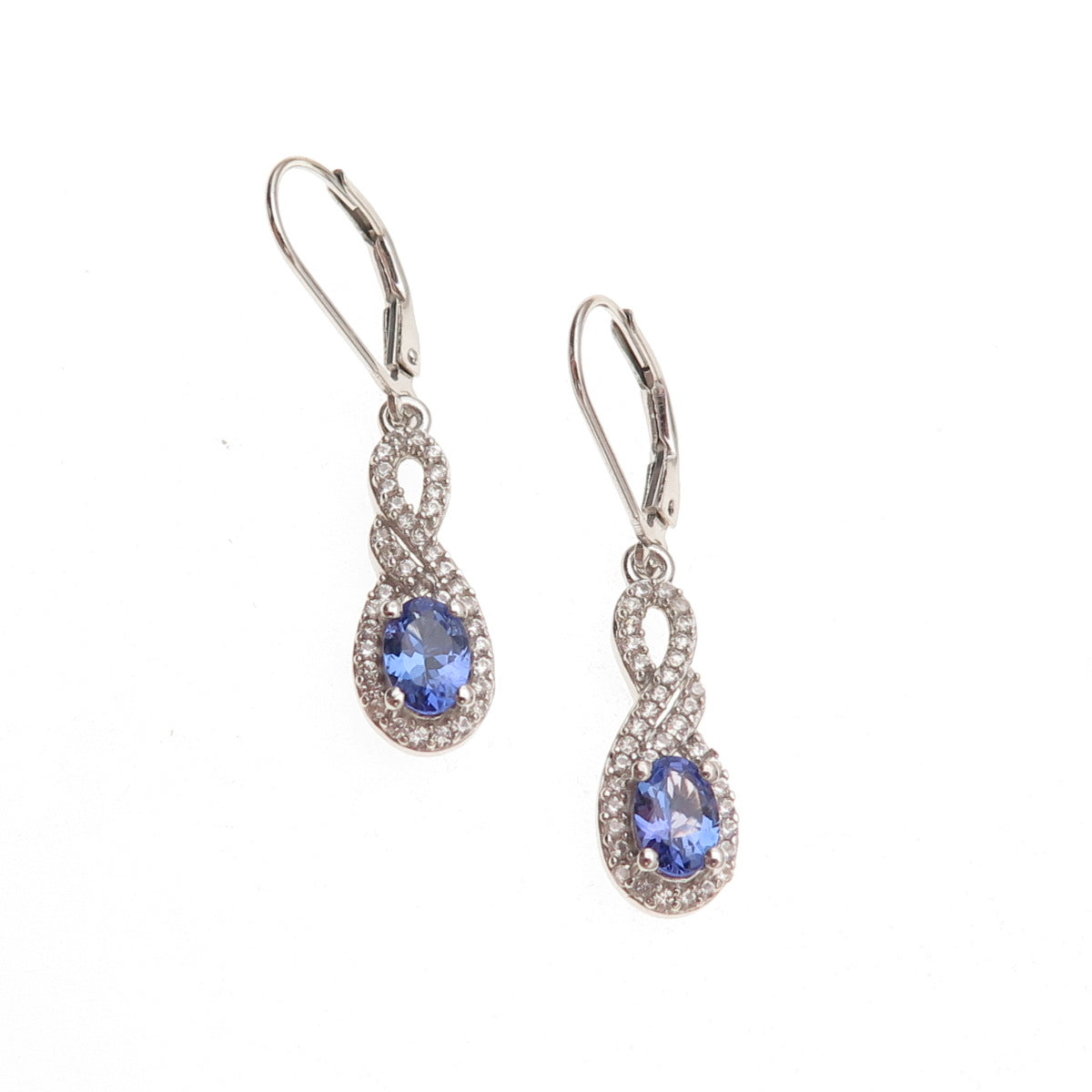 Chuck Clemency 925 Sterling Silver Real Tanzanite & White Topaz Dangle Earrings