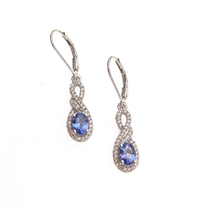 Chuck Clemency 925 Sterling Silver Real Tanzanite & White Topaz Dangle Earrings
